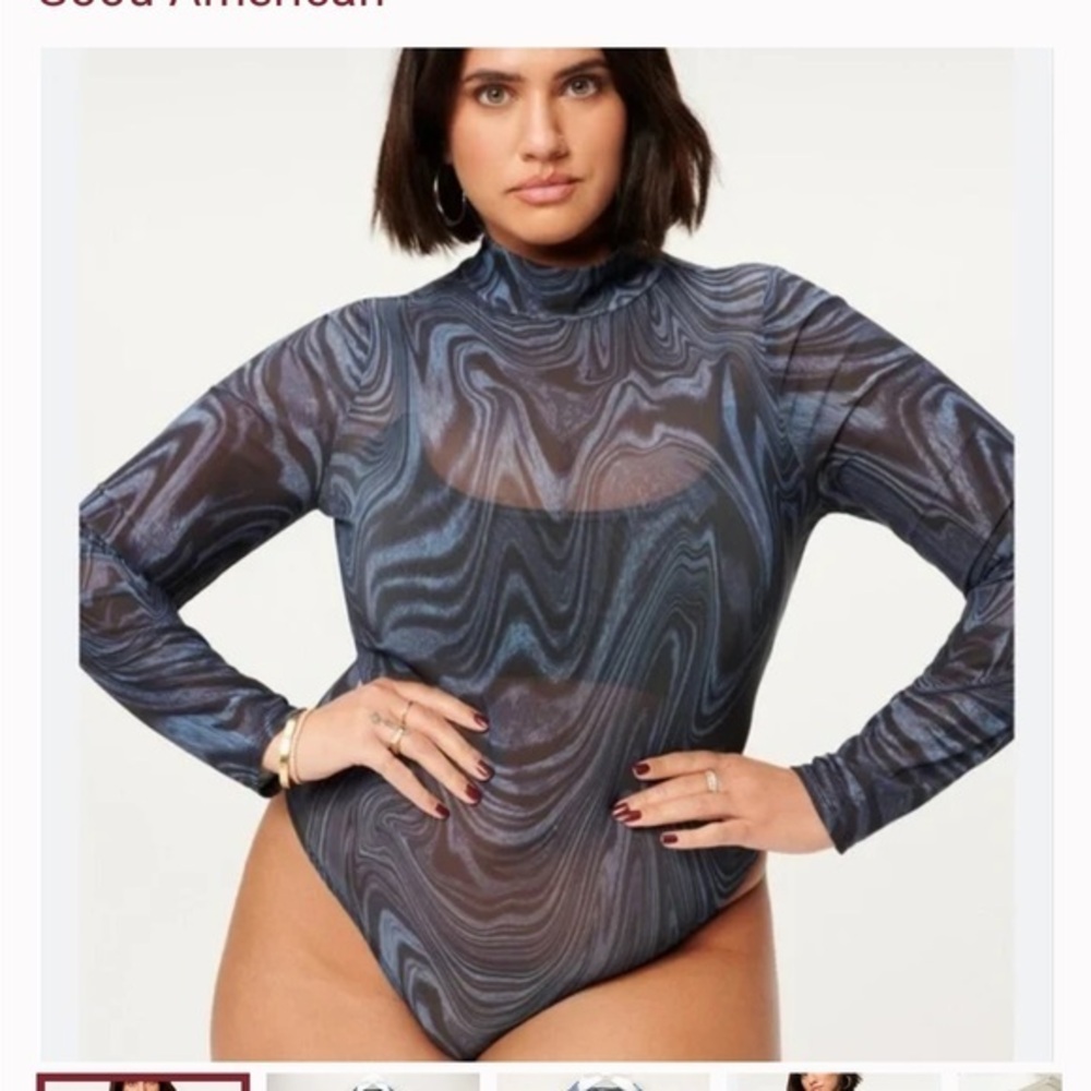 Good American Bodysuit size 1 - new - Swirl Midnight Blue Sheer